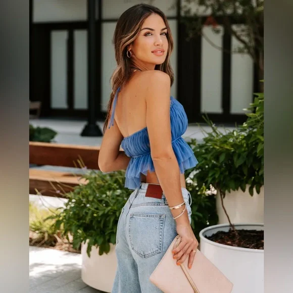 NWT Vici Ballerina Dreams Blue Halter Tulle Crop Top |Size XL - Picture 3 of 5